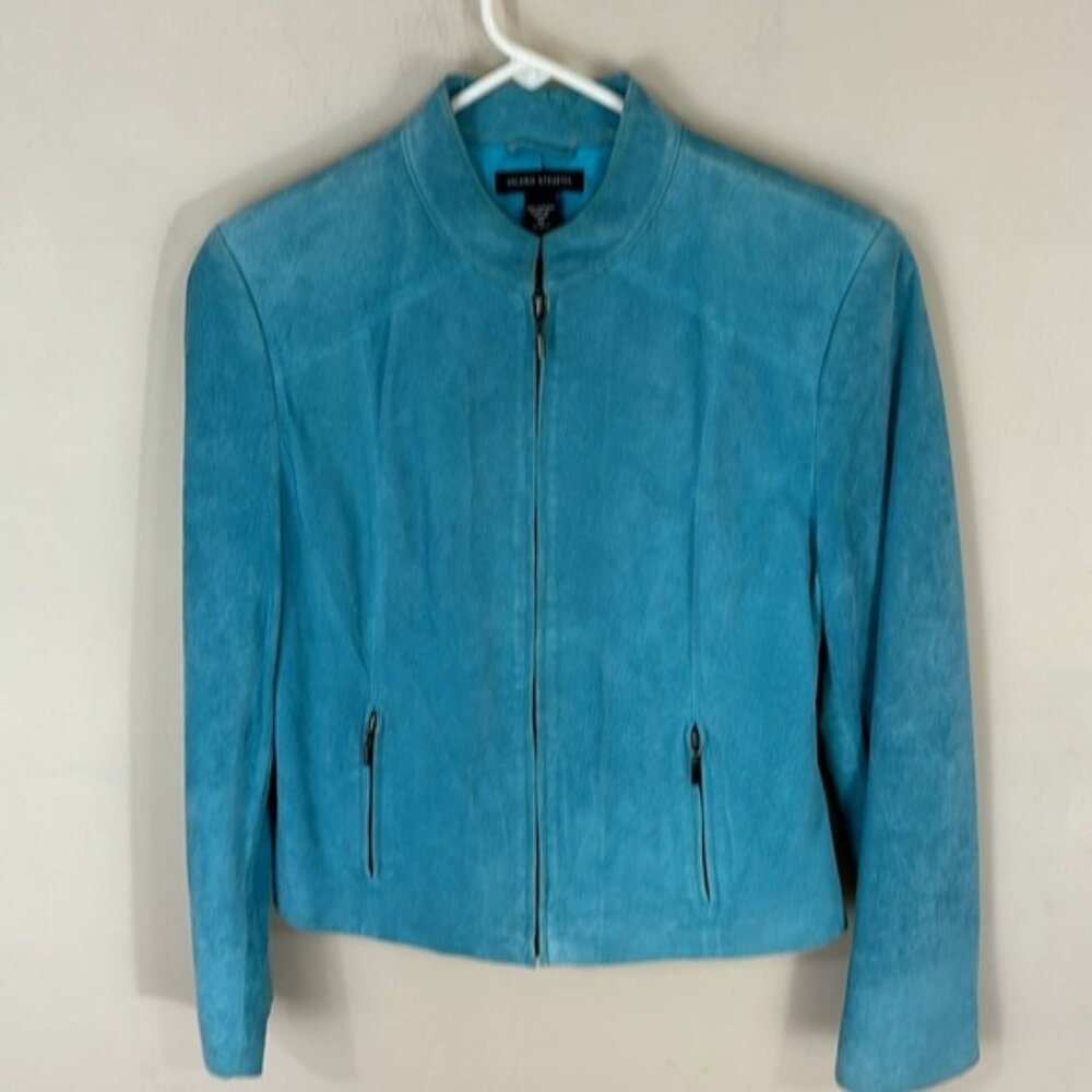 Valerie Stevens Turquoise  Full Zip Suede Leather Jacket Size Medium